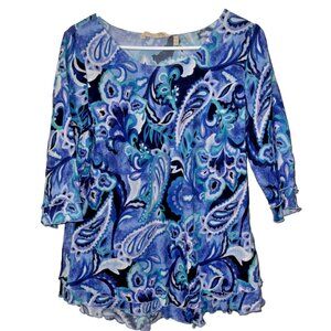 Soft Surroundings Purple Blue Green Floral Cotton Blouse Size Medium NWT